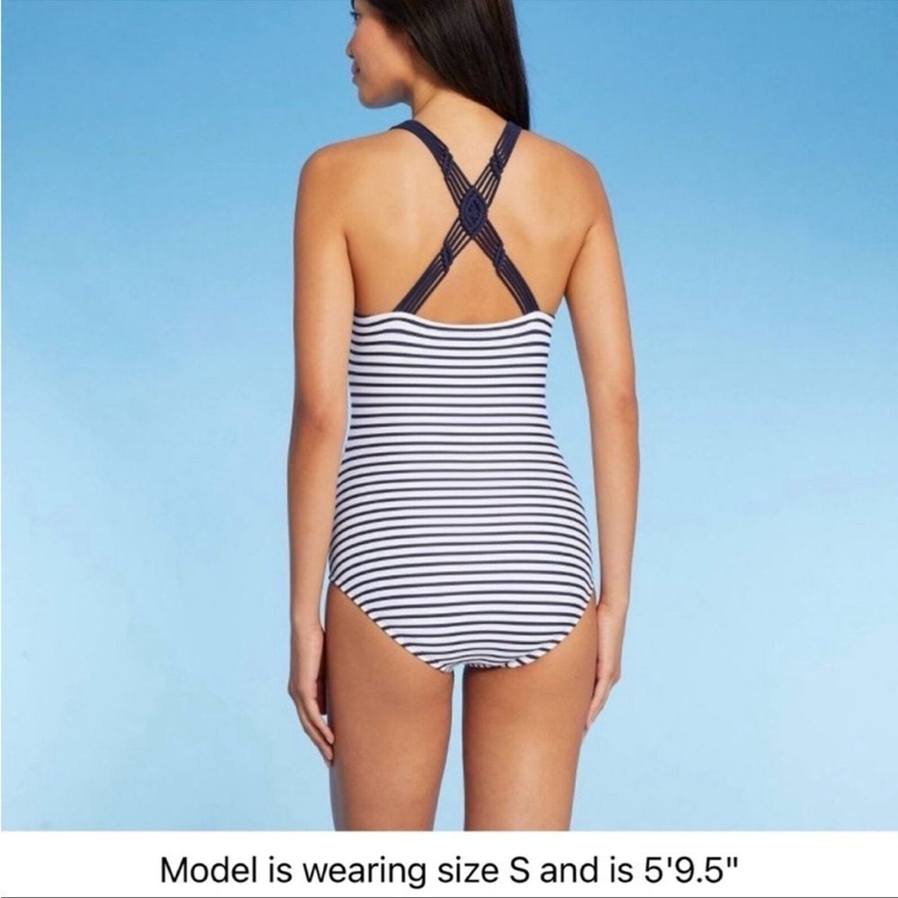 Kona Sol Blue & White Nautical Striped One Piece Swimsuit Size Small - Picture 2 of 10